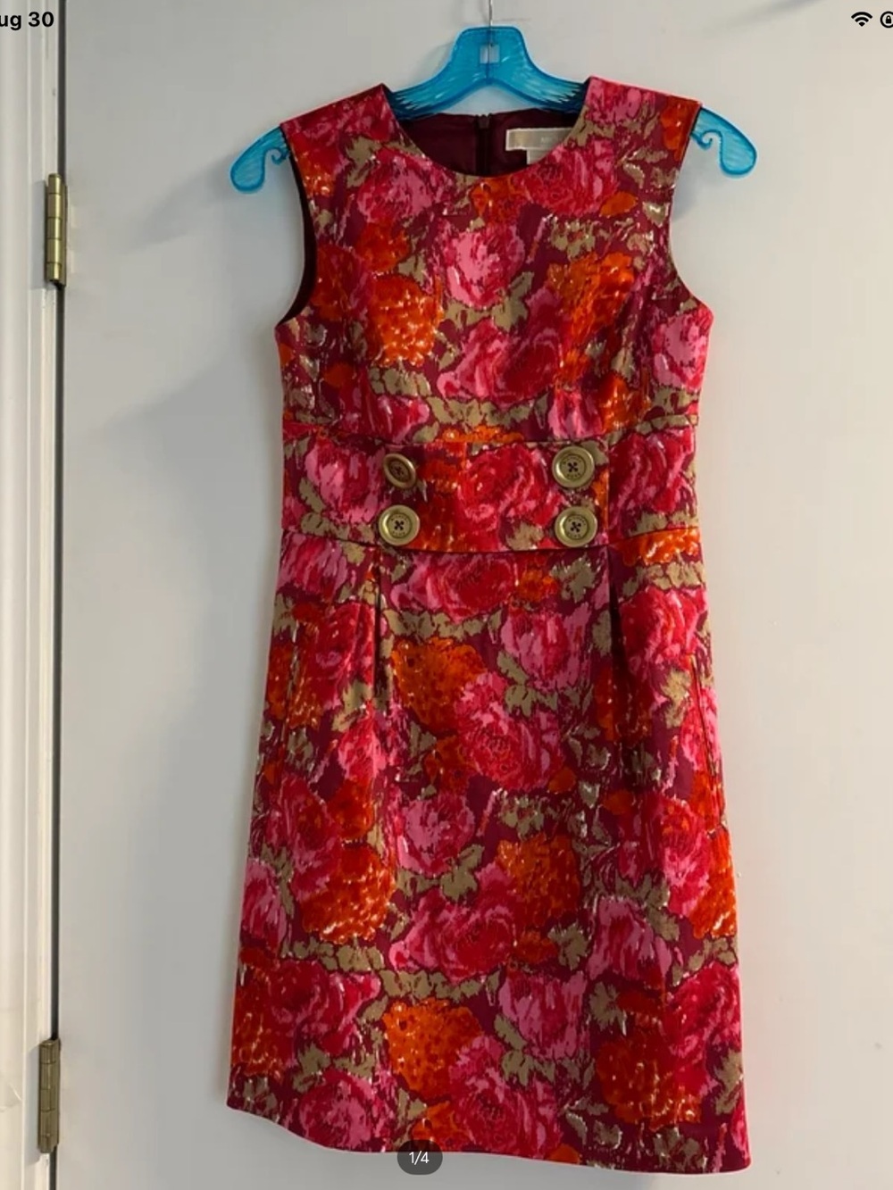 Michael Kors Sleeveless Floral Dress in Pink, Red & Orange
